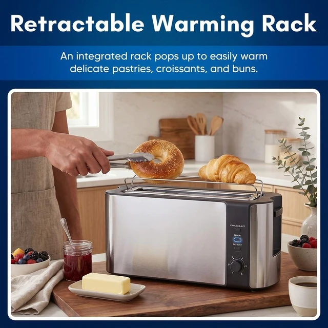 Alt view image 6 of 6 - Elite Cuisine ECTL5052 2-Slice/1 Long Slot Slim Toaster With 6 Toast Settings, Silver