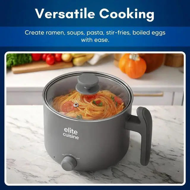 Alt view image 2 of 5 - Elite Gourmet EHPL2500 Grey 1.25qt Noodle Hot Pot