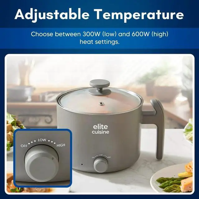 Alt view image 3 of 5 - Elite Gourmet EHPL2500 Grey 1.25qt Noodle Hot Pot