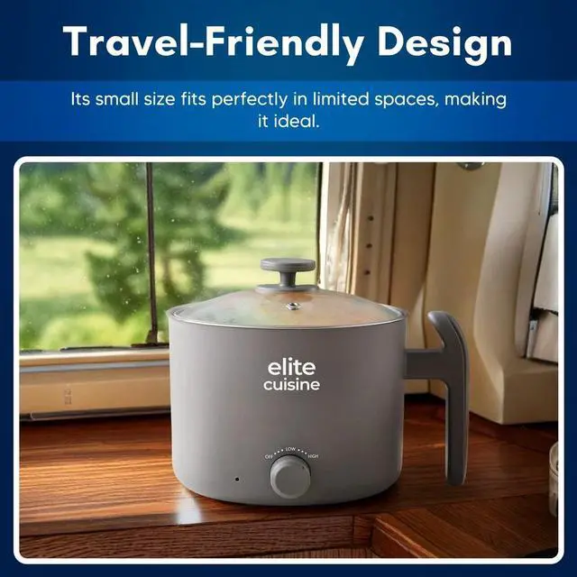 Alt view image 4 of 5 - Elite Gourmet EHPL2500 Grey 1.25qt Noodle Hot Pot