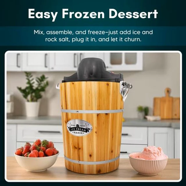 Alt view image 2 of 2 - Elite Cuisine EIM569 6Qt. Old Fashioned Pine Bucket Ice Cream Maker with Hand Crank