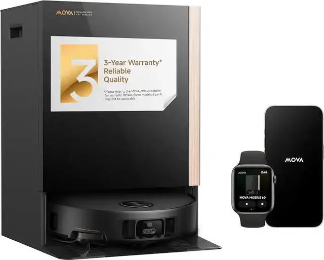 Main image of Mova Mobius 60 Robot Vacuum and Mop - 30,000Pa Suction - Auto-Interchangeable Mop Pads - 3.15inches Obstacle Overcoming - Black