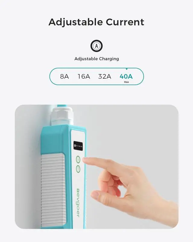 Alt view image 5 of 7 - EG evgoer Level 2 8-40Amp Adjustable Current EV Charger (20 ft Cable/240V Portable Charging Station) Compatible with all J1772 EVs