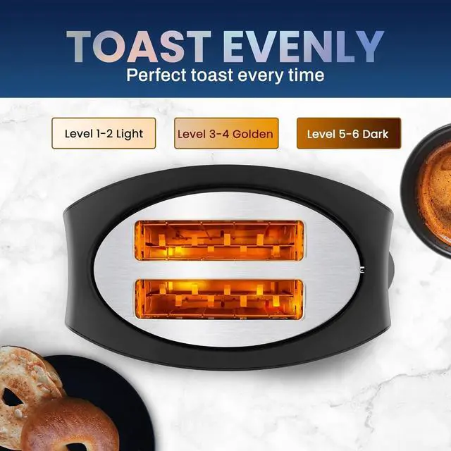 Alt view image 4 of 6 - Elite Gourmet ECT2428 Extra Wide 1.25” Slot 2-Slice Toaster