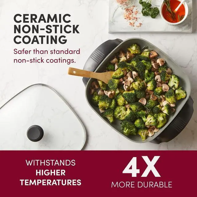 Alt view image 4 of 8 - Elite Gourmet EG2212 12"x12"x2.15” Ceralast™ PFAS Free Ceramic Electric Skillet, Dishwasher Safe, Rapid Heat Up, 1200W, Dark Grey
