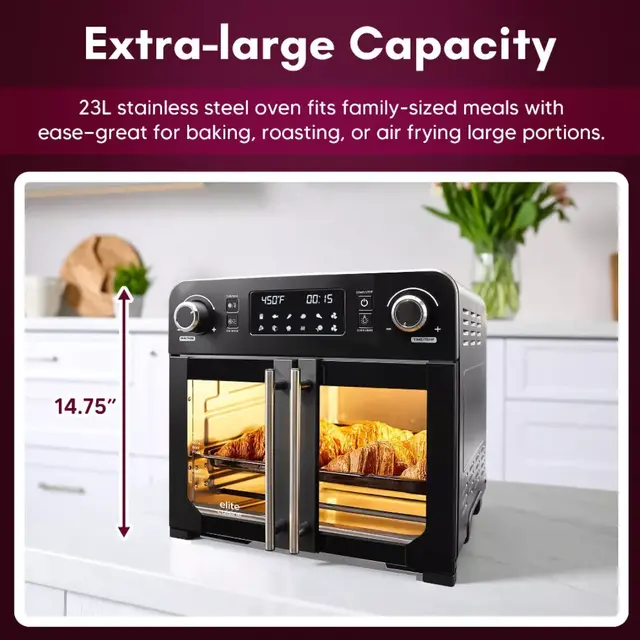Alt view image 5 of 11 - Elite Cuisine 23 Liter French Door Air Fryer Oven EAF9202