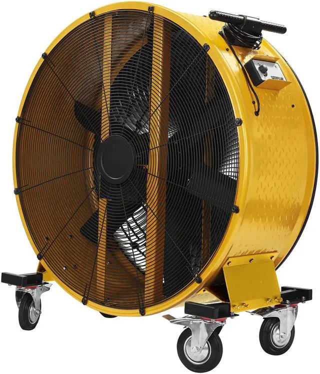 Alt view image 5 of 13 - Caterpillar CF-HVD-42DC-YW 42" Blade Industrial Drum Fan - 25,000 CFM - High-Velocity Air Circulator with DC Motor - Variable Speed Control - Heavy-Duty 6-Blade Design - Yellow