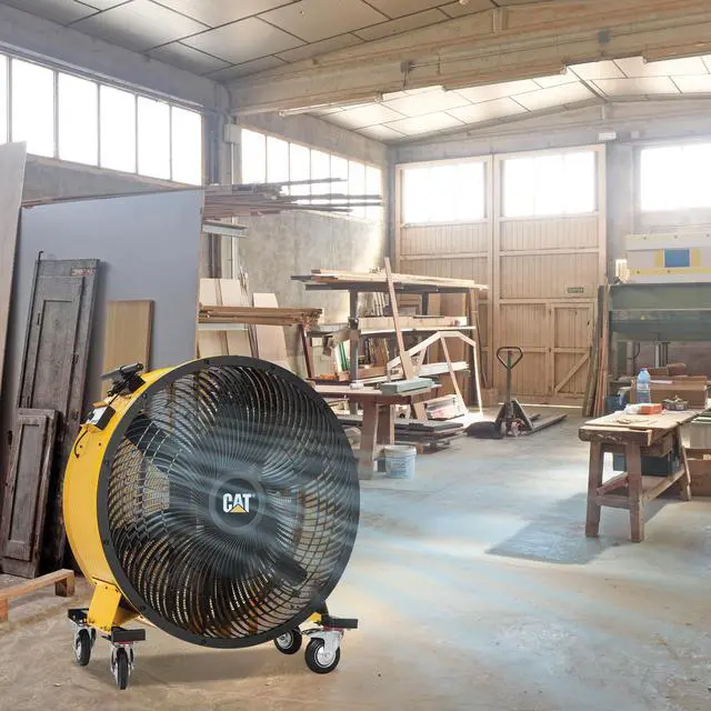 Alt view image 10 of 13 - Caterpillar CF-HVD-42DC-YW 42" Blade Industrial Drum Fan - 25,000 CFM - High-Velocity Air Circulator with DC Motor - Variable Speed Control - Heavy-Duty 6-Blade Design - Yellow