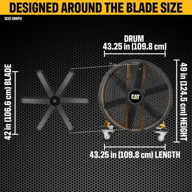 Alt view image 11 of 13 - Caterpillar CF-HVD-42DC-YW 42" Blade Industrial Drum Fan - 25,000 CFM - High-Velocity Air Circulator with DC Motor - Variable Speed Control - Heavy-Duty 6-Blade Design - Yellow