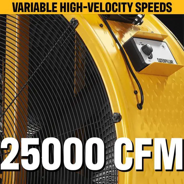 Alt view image 12 of 13 - Caterpillar CF-HVD-42DC-YW 42" Blade Industrial Drum Fan - 25,000 CFM - High-Velocity Air Circulator with DC Motor - Variable Speed Control - Heavy-Duty 6-Blade Design - Yellow