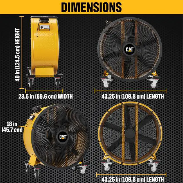 Alt view image 13 of 13 - Caterpillar CF-HVD-42DC-YW 42" Blade Industrial Drum Fan - 25,000 CFM - High-Velocity Air Circulator with DC Motor - Variable Speed Control - Heavy-Duty 6-Blade Design - Yellow