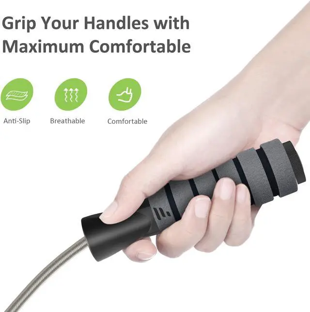 Alt view image 4 of 7 - Letsfit JR01 Adjustable Jump Rope with Foam Handles - Grey