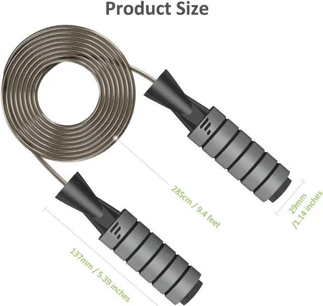 Alt view image 2 of 7 - Letsfit JR01 Adjustable Jump Rope with Foam Handles - Grey