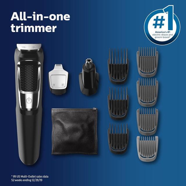 Alt view image 11 of 19 - Philips Norelco Multi Groomer All-in-One Trimmer Series 3000-13 Piece Mens Grooming Kit for Beard, Face, Nose, Ear Hair TriMG3750/60