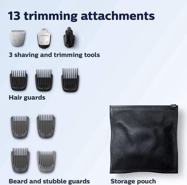 Alt view image 5 of 19 - Philips Norelco Multi Groomer All-in-One Trimmer Series 3000-13 Piece Mens Grooming Kit for Beard, Face, Nose, Ear Hair TriMG3750/60