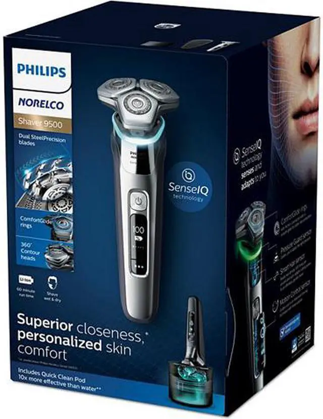 Alt view image 10 of 10 - Philips Norelco S9985/84 9500 Rechargeable Wet & Dry Electric Shaver with Quick Clean, Travel Case, Pop up Trimmer