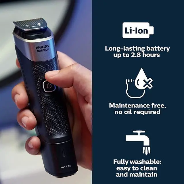 Alt view image 6 of 10 - Philips Norelco Multigroom Series 5000 18 Piece, Beard Face, Hair, Body Hair Trimmer for Men - NO BLADE OIL MG5910/49