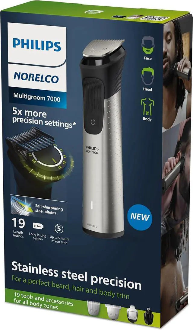 Alt view image 16 of 16 - Philips Norelco Multigroom Series 7000 , Mens Grooming Kit with Trimmer for Beard, Head, Hair, Body, and Face - NO BLADE OIL NEEDED, MG7910/49