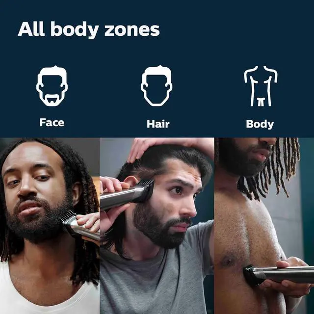 Alt view image 7 of 16 - Philips Norelco Multigroom Series 7000 , Mens Grooming Kit with Trimmer for Beard, Head, Hair, Body, and Face - NO BLADE OIL NEEDED, MG7910/49