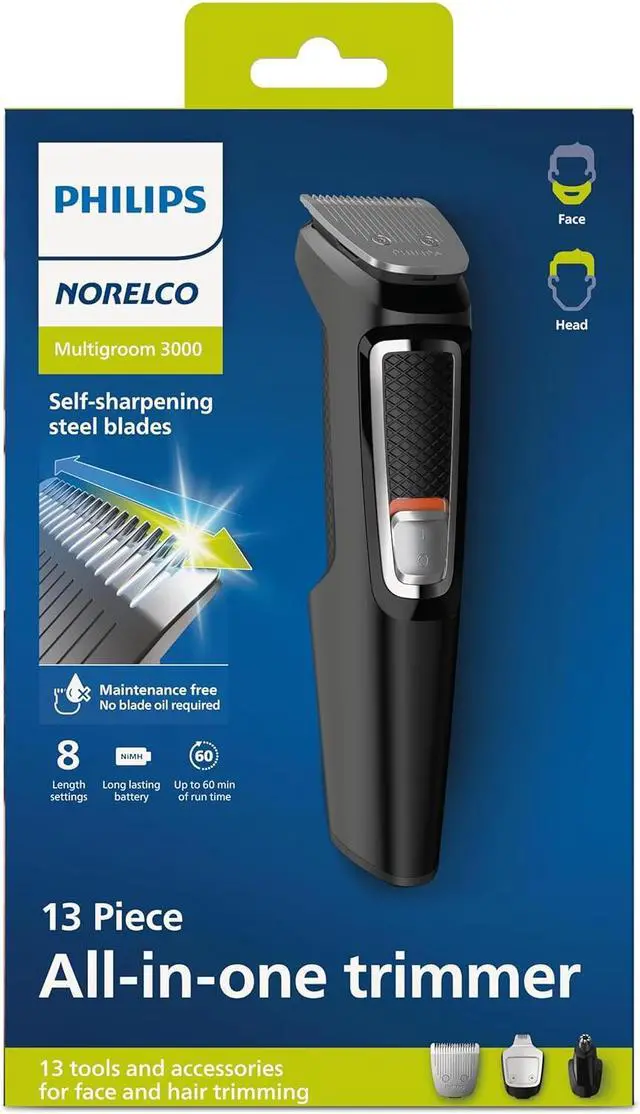 Alt view image 8 of 9 - Philips Norelco Multi Groomer - 13 piece Mens Grooming Kit for beard, face, nose, and ear hair trimmer and hair clipper - NO BLADE OIL NEEDED, MG3740/40