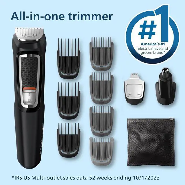 Alt view image 2 of 9 - Philips Norelco Multi Groomer - 13 piece Mens Grooming Kit for beard, face, nose, and ear hair trimmer and hair clipper - NO BLADE OIL NEEDED, MG3740/40