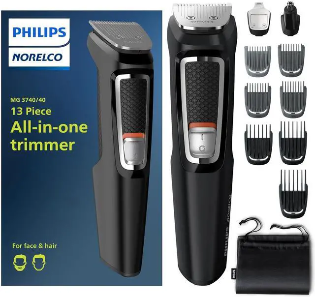 Main image of Philips Norelco Multi Groomer - 13 piece Mens Grooming Kit for beard, face, nose, and ear hair trimmer and hair clipper - NO BLADE OIL NEEDED, MG3740/40