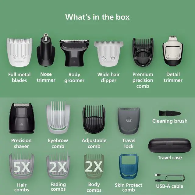 Alt view image 3 of 8 - Philips Norelco All-in-One 9000 Series 23-Piece Trimmer - Electric Shaver and Clipper for Face, Beard, Head & Body, Self-sharpening Full Metal Blades, 29 Length Settings (0.5-16 mm), MG9575/49