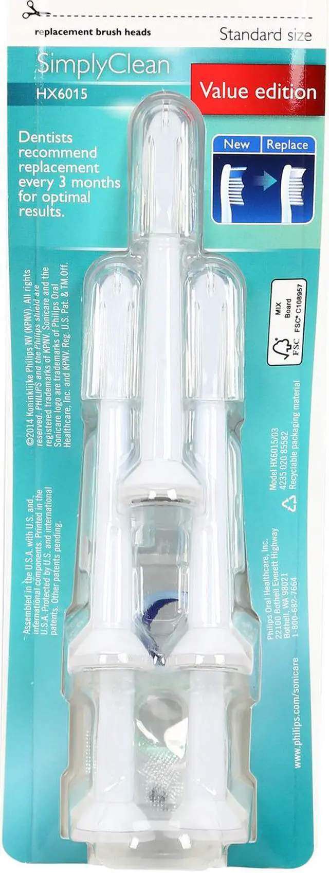Alt view image 3 of 3 - Philips Sonicare SimplyClean Toothbrush Replacement Heads, 5pk, White, HX6015/03