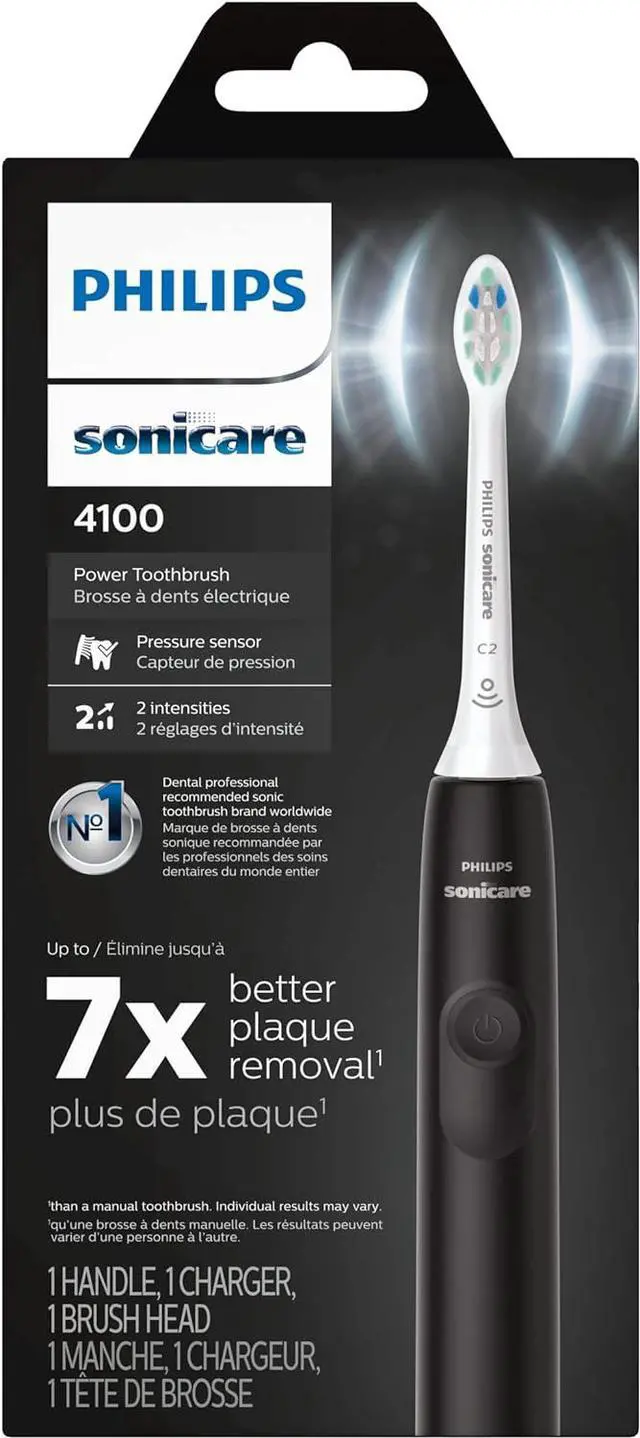 Alt view image 12 of 12 - Philips Sonicare 4100 Power Toothbrush, Rechargeable Electric Toothbrush with Pressure Sensor, Black (HX3681/24)