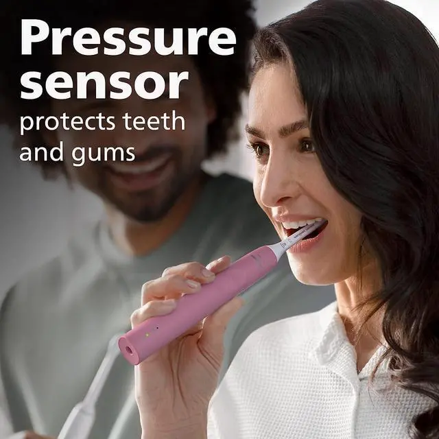Alt view image 12 of 15 - Philips Sonicare 4100 Power Toothbrush, Rechargeable Electric Toothbrush with Pressure Sensor, Deep Pink (HX3681/26)