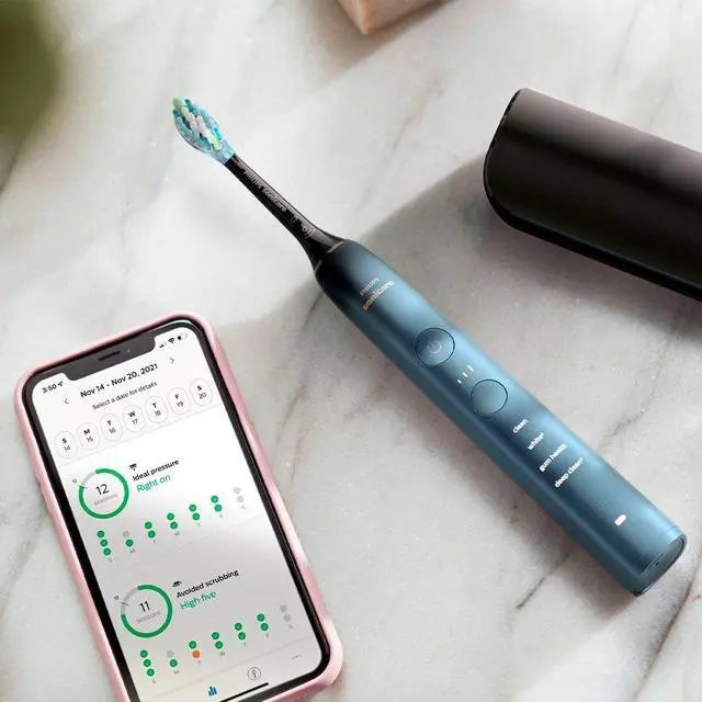 Alt view image 3 of 6 - Philips Sonicare 9000 Special Edition Rechargeable Toothbrush, Blue Black, (HX9911/92)