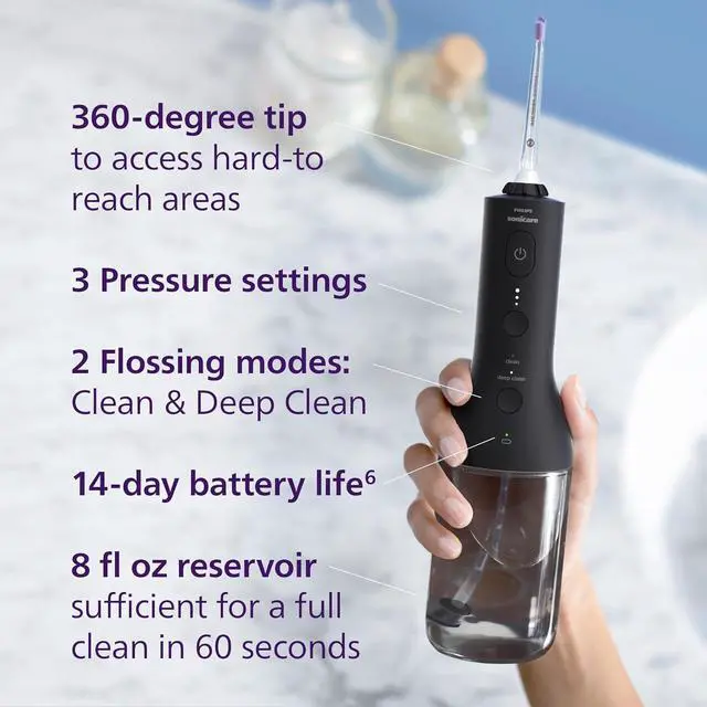 Alt view image 4 of 8 - Philips Sonicare Cordless Power Flosser 3000 - Black, HX3826/23