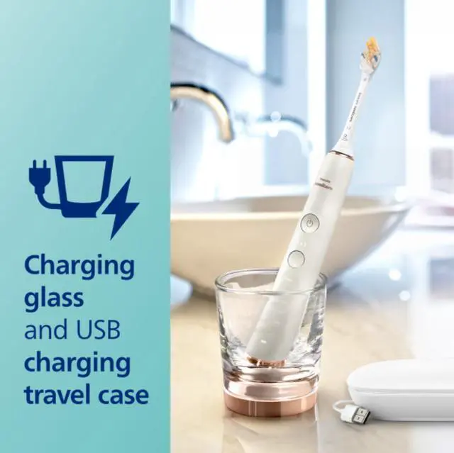 Alt view image 8 of 15 - Philips Sonicare DiamondClean Smart 9700 Electric Toothbrush, Sonic Toothbrush with App, Pressure Sensor, Brush Head Detection, 5 Brushing Modes and 3 Intensity Levels, Rosegold, HX9957/81