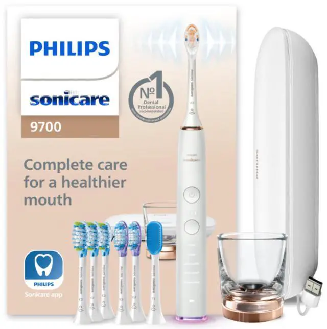 Alt view image 2 of 15 - Philips Sonicare DiamondClean Smart 9700 Electric Toothbrush, Sonic Toothbrush with App, Pressure Sensor, Brush Head Detection, 5 Brushing Modes and 3 Intensity Levels, Rosegold, HX9957/81