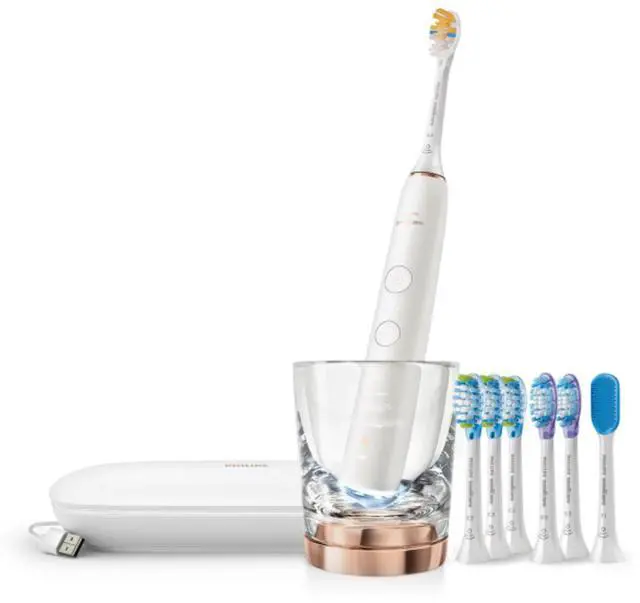Main image of Philips Sonicare DiamondClean Smart 9700 Electric Toothbrush, Sonic Toothbrush with App, Pressure Sensor, Brush Head Detection, 5 Brushing Modes and 3 Intensity Levels, Rosegold, HX9957/81