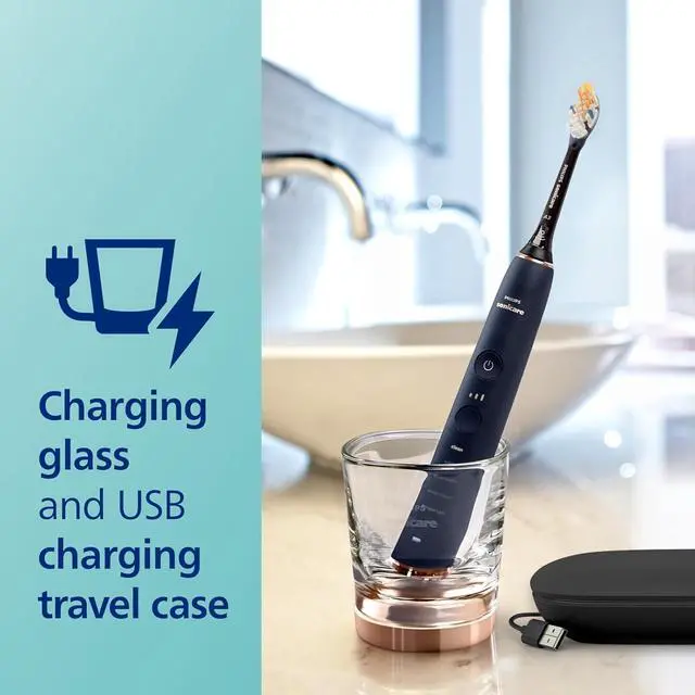 Alt view image 3 of 7 - Philips Sonicare DiamondClean Smart 9700 Electric Toothbrush, Sonic Toothbrush with App, Pressure Sensor, Brush Head Detection, 5 Brushing Modes and 3 Intensity Levels, Lunar Blue, Model HX9957/71