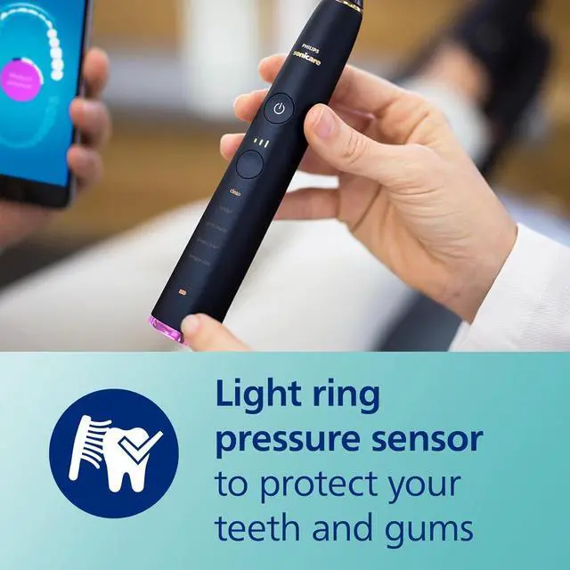 Alt view image 5 of 7 - Philips Sonicare DiamondClean Smart 9700 Electric Toothbrush, Sonic Toothbrush with App, Pressure Sensor, Brush Head Detection, 5 Brushing Modes and 3 Intensity Levels, Lunar Blue, Model HX9957/71