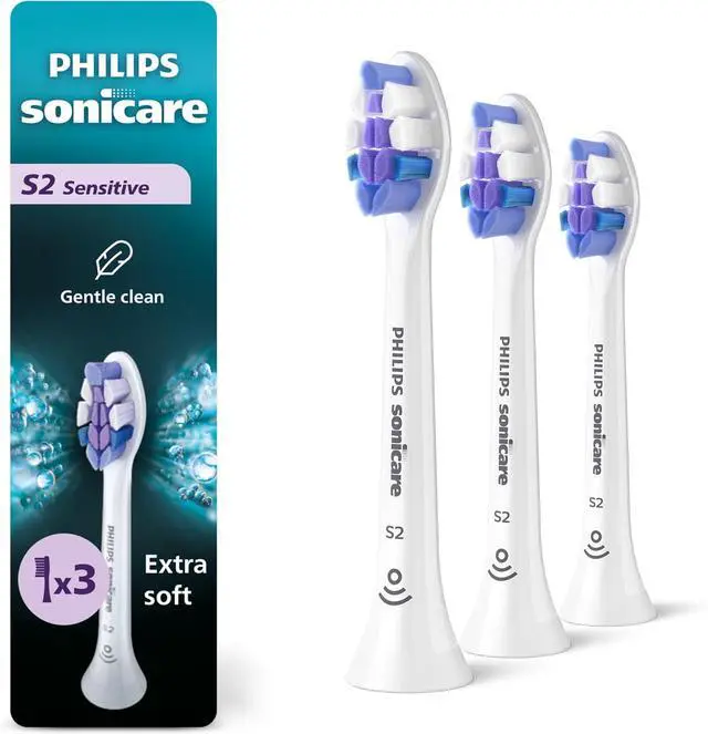 Main image of Philips Sonicare S2 Sensitive - Genuine Replacement Electric Toothbrush Heads, White, 3 Pack, HX6053/77