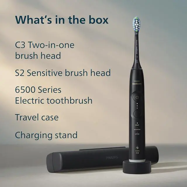 Alt view image 10 of 10 - Philips Sonicare 6500 Series Electric Toothbrush - Next-Generation Sonicare Technology, Pressure Sensor, 9 Brushing Settings, SmarTimer, BrushPacer, 21-day Runtime, Travel Case, Black, HX7411/08