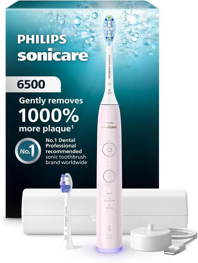 Main image of Philips Sonicare 6500 Series Electric Toothbrush - Next-Generation Sonicare Technology, Pressure Sensor, 9 Brushing Settings, SmarTimer, BrushPacer, 21-day Runtime, Travel Case, Light Pink, HX7412/05
