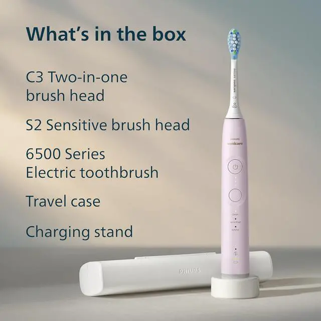 Alt view image 10 of 10 - Philips Sonicare 6500 Series Electric Toothbrush - Next-Generation Sonicare Technology, Pressure Sensor, 9 Brushing Settings, SmarTimer, BrushPacer, 21-day Runtime, Travel Case, Light Pink, HX7412/05