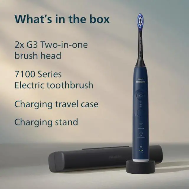 Alt view image 2 of 12 - Philips Sonicare 7100 Series Electric Toothbrush - Next-Generation Sonicare Technology, Pressure Sensor, 12 Brushing Settings, SmarTimer, 21-day Runtime, Travel Case, Navy Blue, HX7423/04