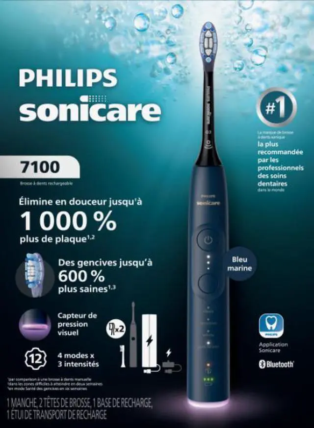 Main image of Philips Sonicare 7100 Series Electric Toothbrush - Next-Generation Sonicare Technology, Pressure Sensor, 12 Brushing Settings, SmarTimer, 21-day Runtime, Travel Case, Navy Blue, HX7423/04