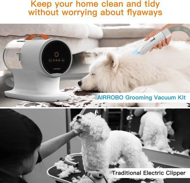 Alt view image 4 of 9 - AIRROBO PG100 Pet Grooming Vacuum (12000pa Suction) 5 Grooming Tools, 2L Dust Cup