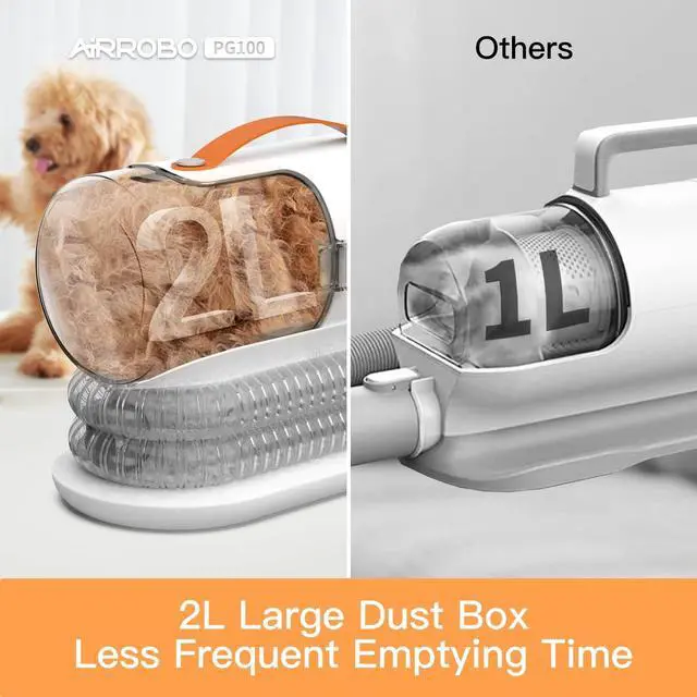 Alt view image 6 of 9 - AIRROBO PG100 Pet Grooming Vacuum (12000pa Suction) 5 Grooming Tools, 2L Dust Cup