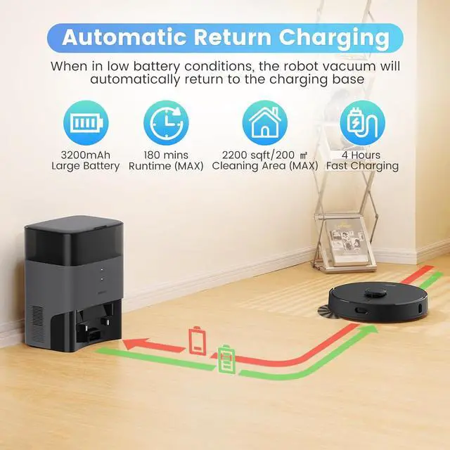 Alt view image 7 of 8 - AIRROBO T20+ Robot Vacuum and Mop (2600Pa Suction) Auto-Empty Station, 60-Day Capacity, Home Mapping, Voice/App Control, LiDAR Navigation, 150min Runtime