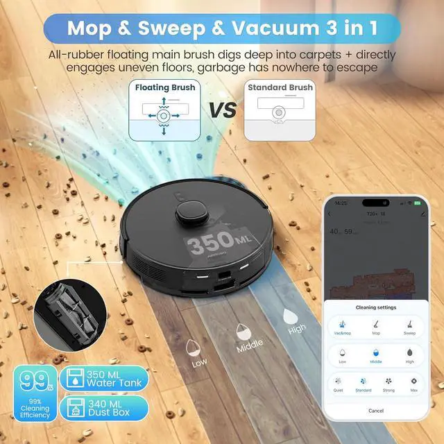 Alt view image 5 of 8 - AIRROBO T20+ Robot Vacuum and Mop (2600Pa Suction) Auto-Empty Station, 60-Day Capacity, Home Mapping, Voice/App Control, LiDAR Navigation, 150min Runtime