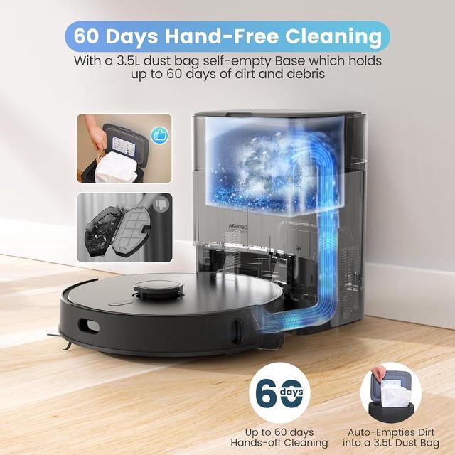 Alt view image 3 of 8 - AIRROBO T20+ Robot Vacuum and Mop (2600Pa Suction) Auto-Empty Station, 60-Day Capacity, Home Mapping, Voice/App Control, LiDAR Navigation, 150min Runtime