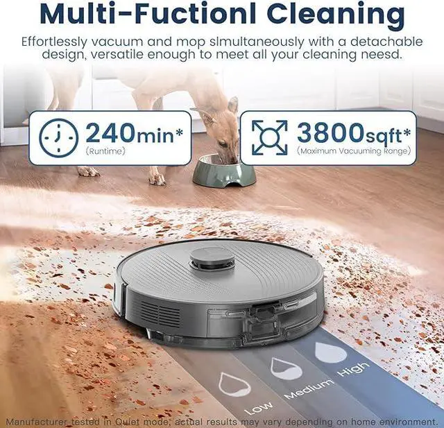 Alt view image 6 of 8 - AIRROBO L50+ Robot Vacuum and Mop (5500Pa Suction) 60-Day Self-Cleaning, LiDAR Navigation and Mapping, Voice/App Control, 240min Runtime