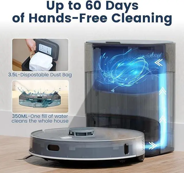 Alt view image 7 of 8 - AIRROBO L50+ Robot Vacuum and Mop (5500Pa Suction) 60-Day Self-Cleaning, LiDAR Navigation and Mapping, Voice/App Control, 240min Runtime